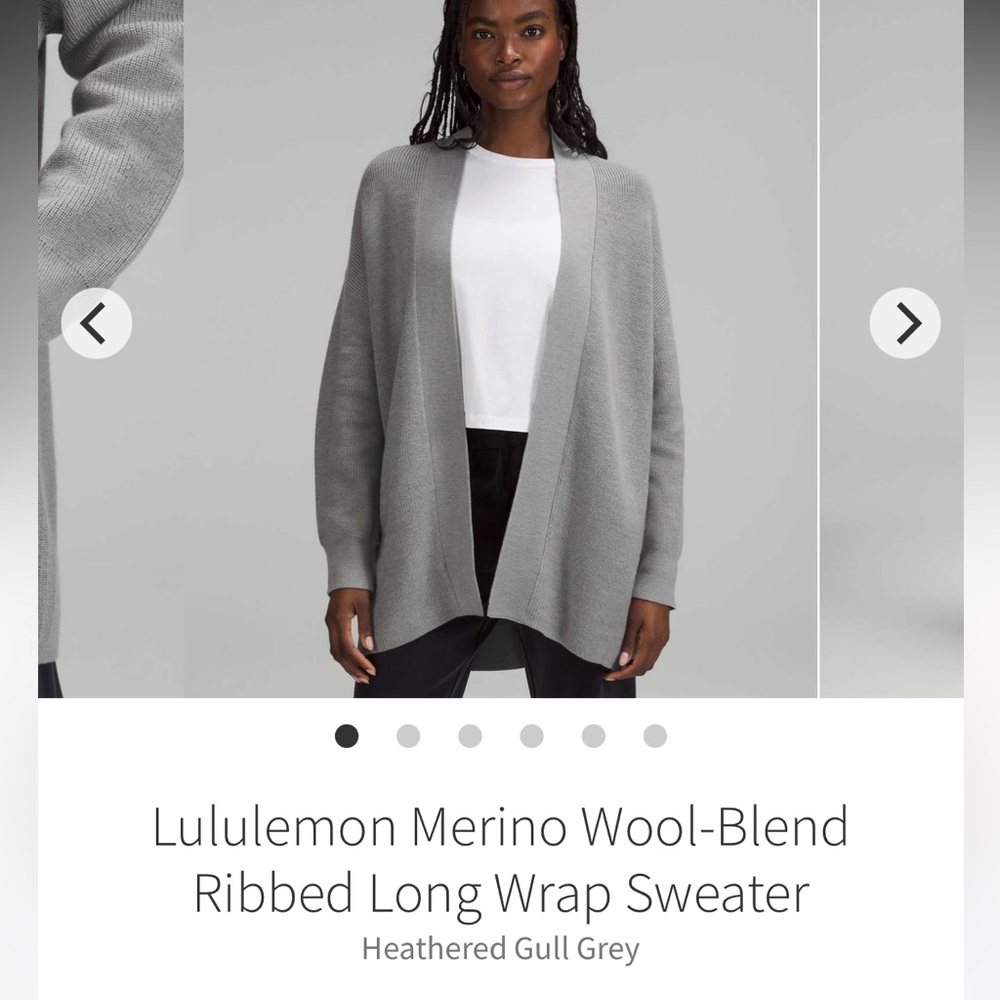 Lululemon Merino Wool-Blend
Ribbed Long Wrap Sweater. Gull Grey. Size 10. EUC
